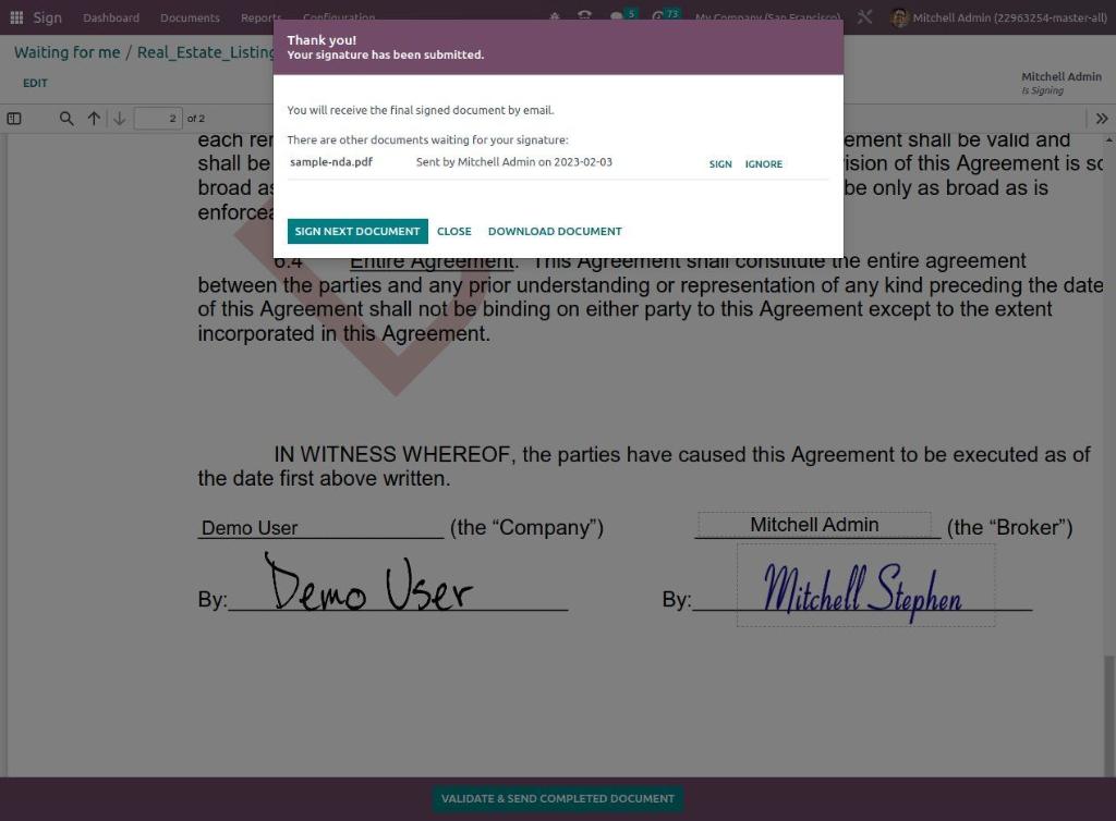 Odoo 17 hiển thị thông báo các tài liệu đang chờ kí