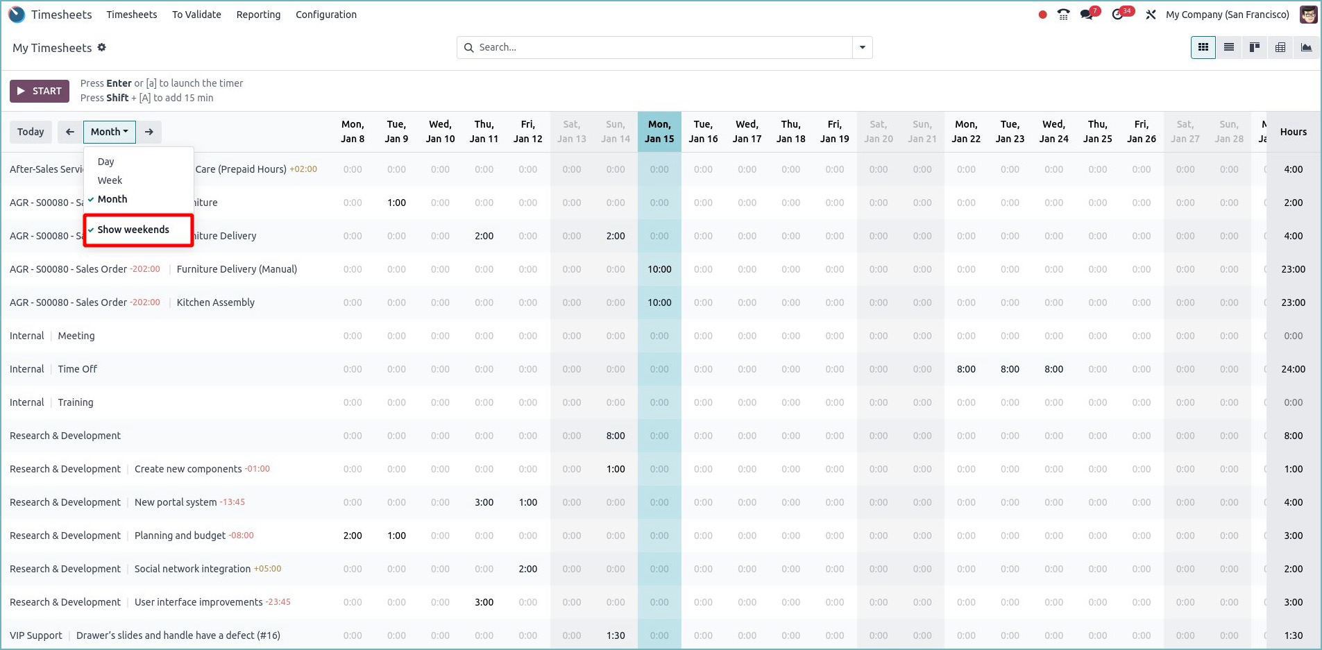 Xem các ngày cuối tuần trong chế độ grid view