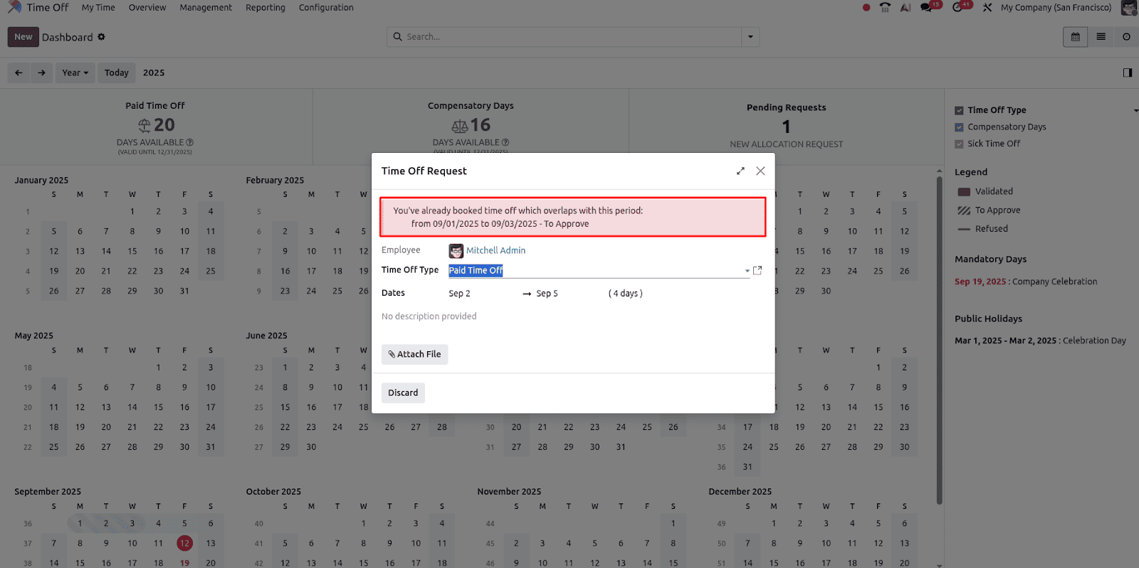 Module Time Off được nâng cấp thông minh