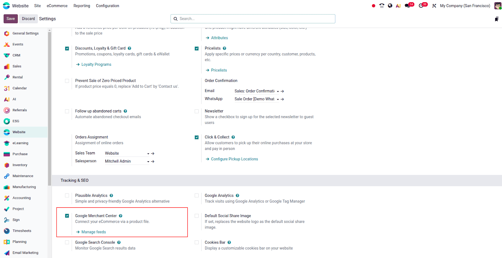 Odoo 19 tích hợp Google Merchant Center