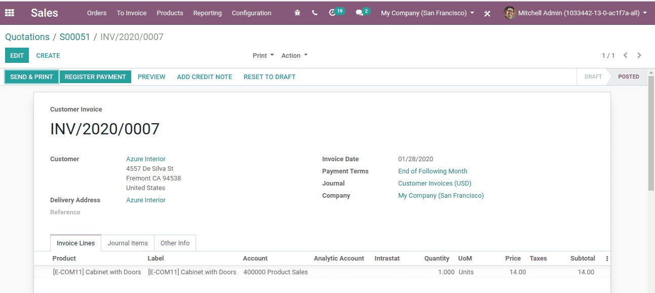 Đăng ký thanh toán trực tiếp bằng hóa đơn trên phần mềm kế toán Odoo