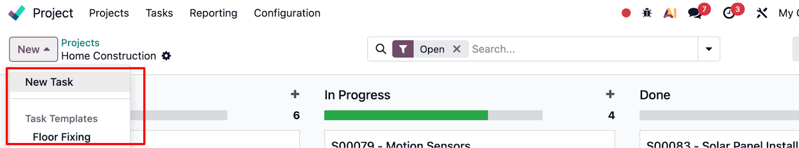 Cách tạo dự án từ mẫu đã định