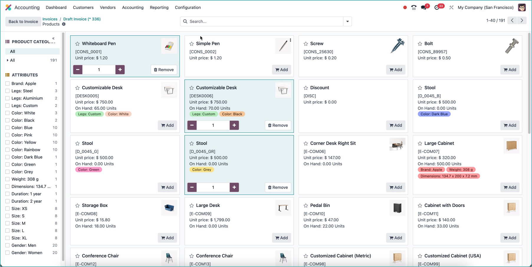 Tính năng thêm sản phẩm qua danh mục trong Odoo 18