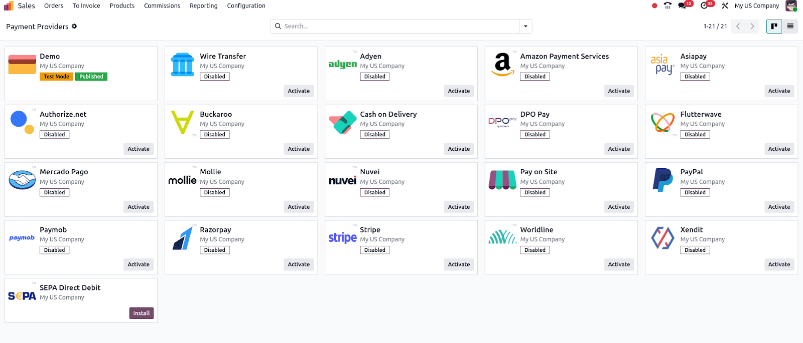 Đa dạng nhà cung cấp thanh toán trong phiên bản Odoo mới
