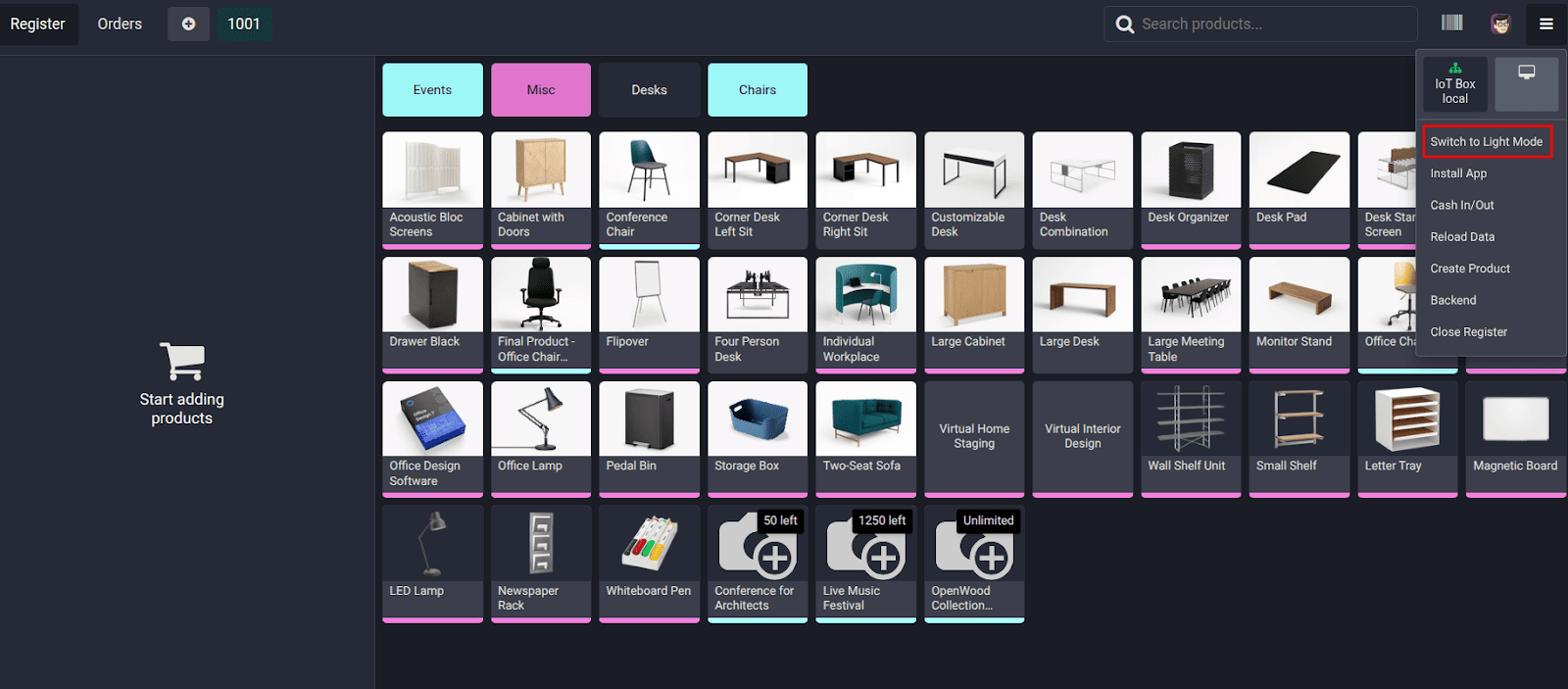 Chế độ Dark Mode ở màn hình POS