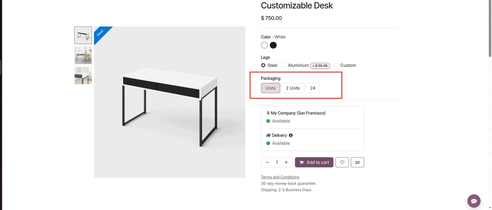 Khả năng lựa chọn đơn vị đo lường của sản phẩm